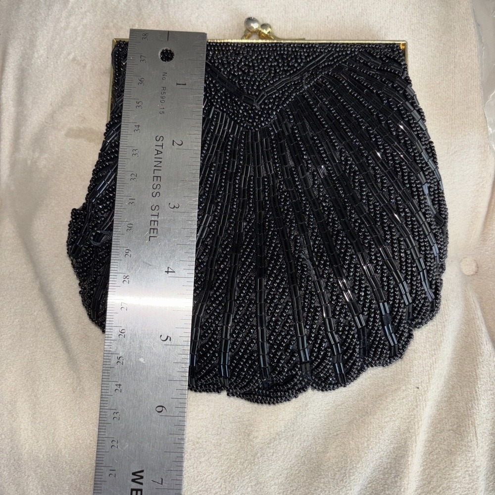 Vintage Bechamel Women's Black‎ Beaded Satin Evening Purse Handbag 3313